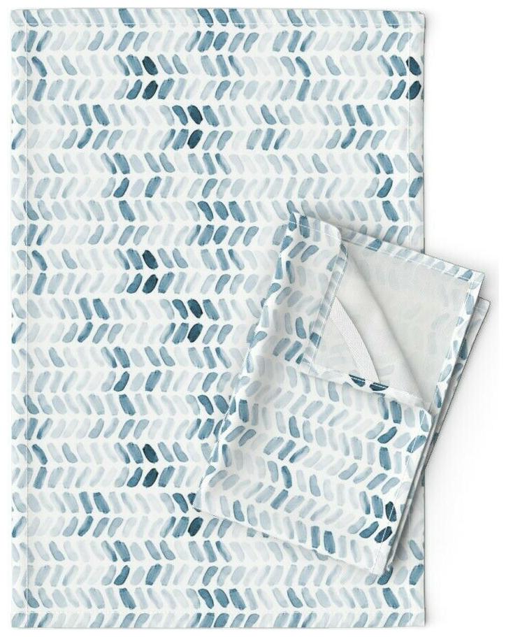 

Watercolor Herringbone Blue Navy Linen Cotton Tea Towels by Roostery Set of 2