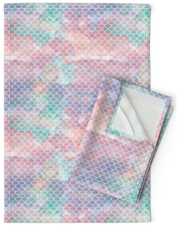 

Watercolor Mermaid Scales Fish Linen Cotton Tea Towels by Roostery Set of 2