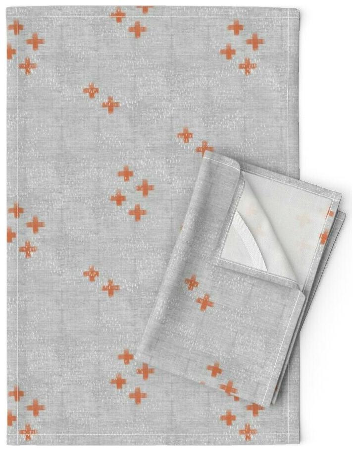 Watercolor Orange Cross Abstract Linen Cotton Tea Towels by Roostery Set of 2