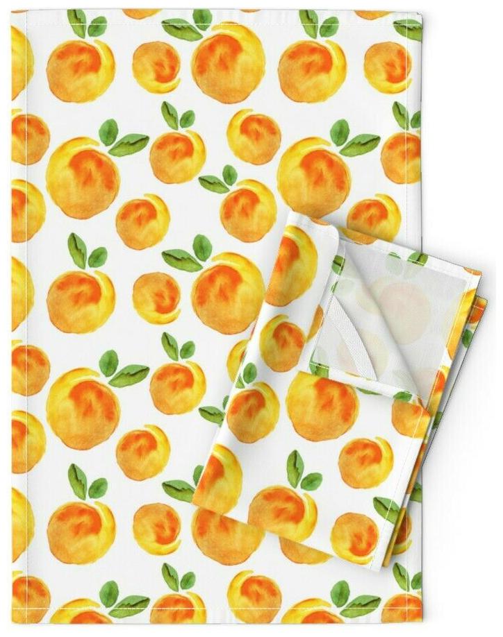 

Watercolor Peaches Summer Peach Linen Cotton Tea Towels by Roostery Set of 2
