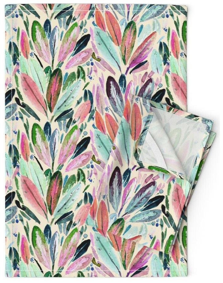 

Watercolor Tropical Feathers Linen Cotton Tea Towels by Roostery Set of 2