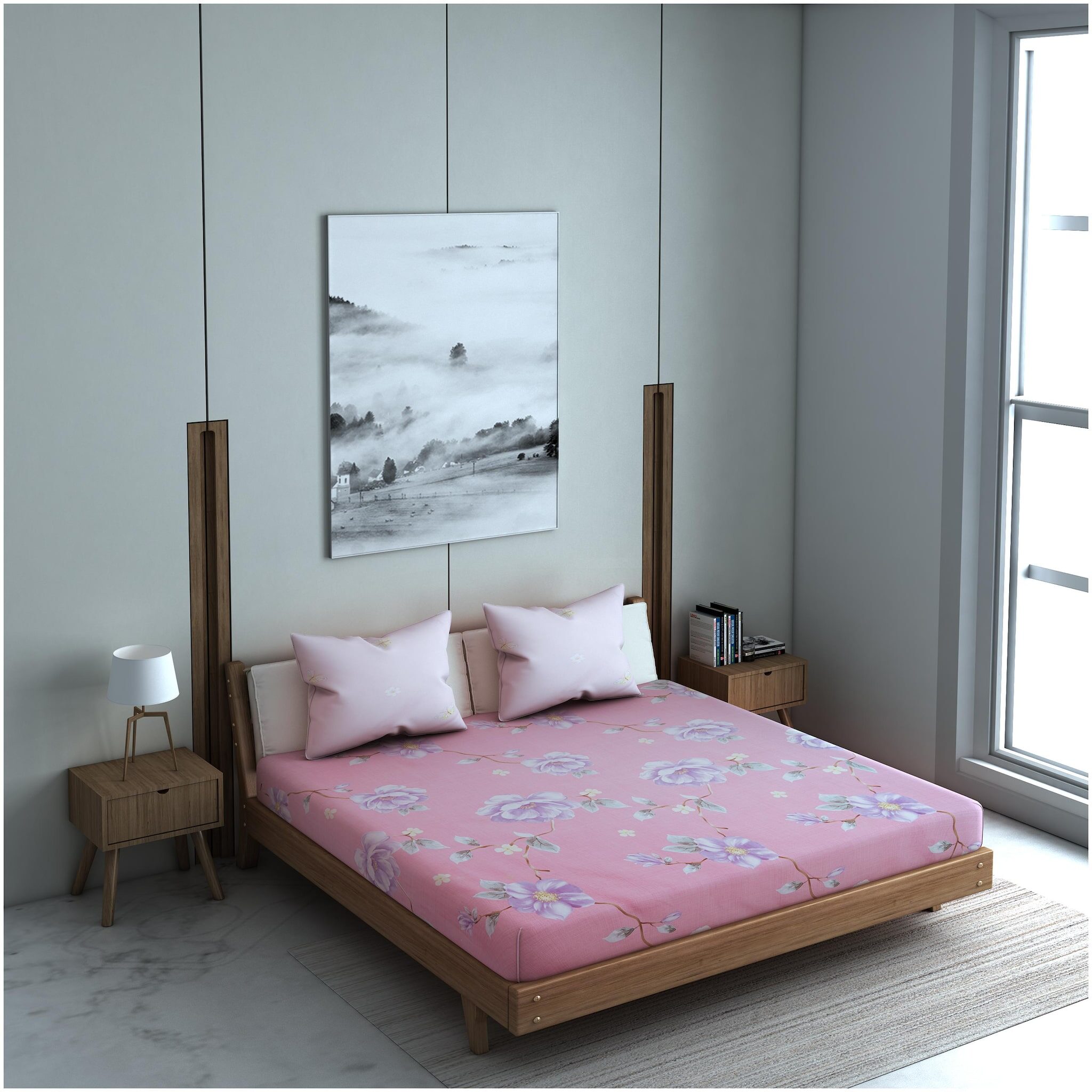 

Welhome Microfiber Floral Double Size Bedsheet 150 TC ( 1 Bedsheet With 2 Pillow Covers Pink )