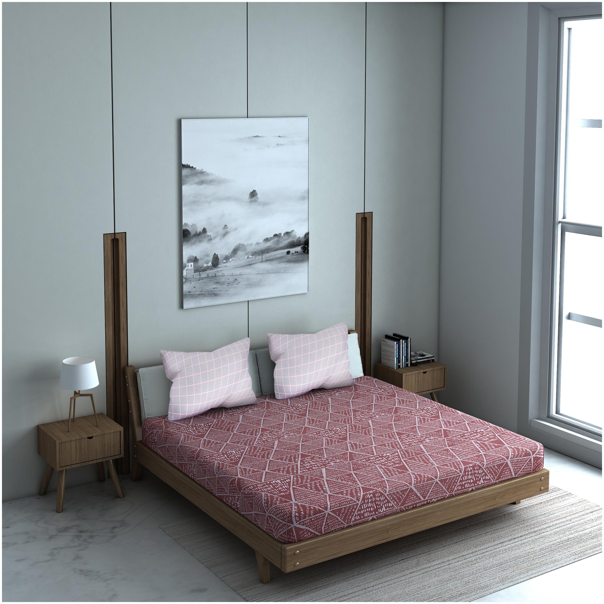 

Welhome Microfiber Geometric Double Size Bedsheet 150 TC ( 1 Bedsheet With 2 Pillow Covers Brown )
