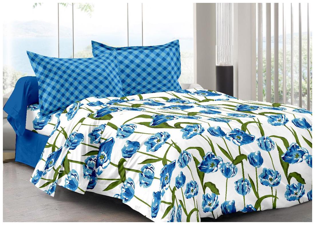 

Welhouse India Cotton Floral Double Size Bedsheet 180 TC ( 1 Bedsheet With 2 Pillow Covers Blue )