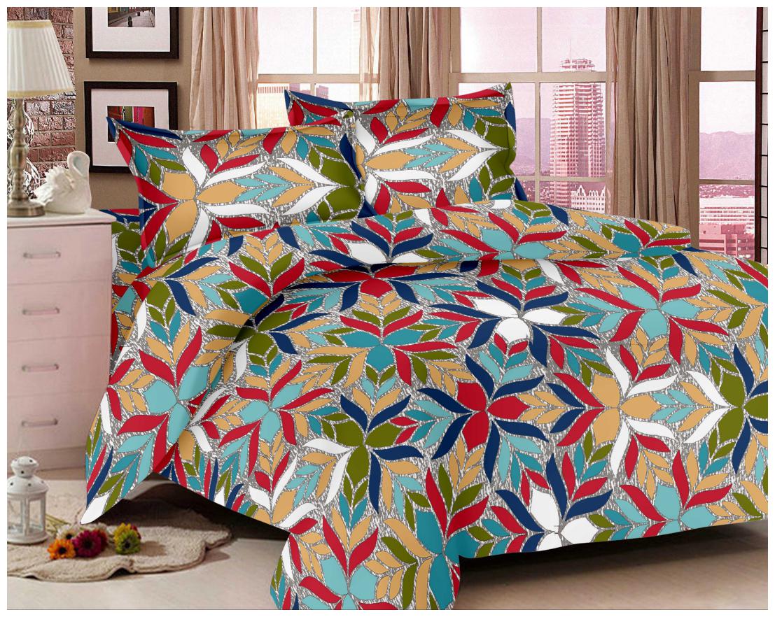 

Welhouse India Cotton Floral Double Size Bedsheet 104 TC ( 1 Bedsheet With 2 Pillow Covers Blue )
