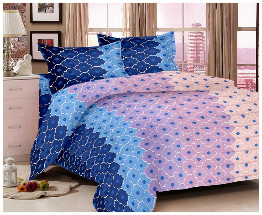 

Welhouse India Cotton Geometric Double Size Bedsheet 104 TC ( 1 Bedsheet With 2 Pillow Covers Blue )