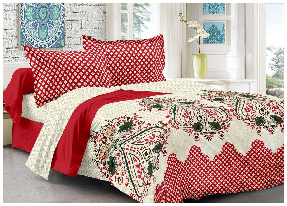 

Welhouse India Cotton Printed Double Size Bedsheet 180 TC ( 1 Bedsheet With 2 Pillow Covers Red )