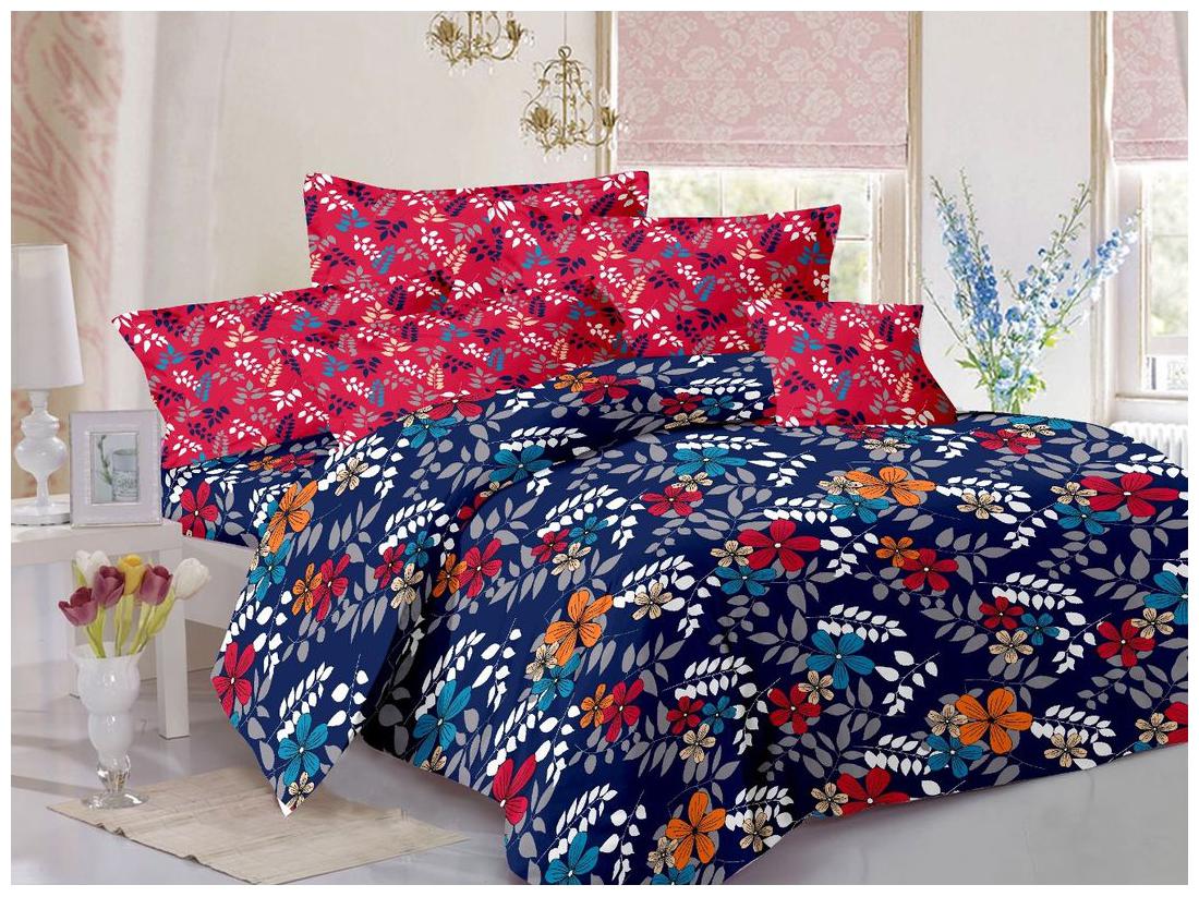 

Welhouse India Cotton Floral Double Size Bedsheet 180 TC ( 1 Bedsheet With 2 Pillow Covers Blue )