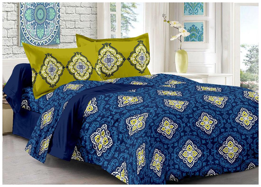 

Welhouse India Cotton Floral Double Size Bedsheet 180 TC ( 1 Bedsheet With 2 Pillow Covers Blue )