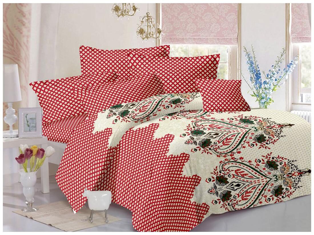 

Welhouse India Cotton Printed Double Size Bedsheet 180 TC ( 1 Bedsheet With 2 Pillow Covers Blue )