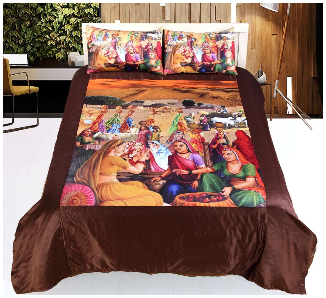 

Welhouse India Satin Printed Double Size Bedsheet 200 TC ( 1 Bedsheet With 2 Pillow Covers Brown )
