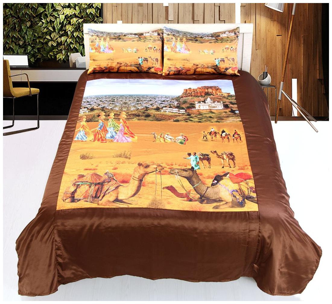 

Welhouse India Satin Printed Double Size Bedsheet 200 TC ( 1 Bedsheet With 2 Pillow Covers Brown )