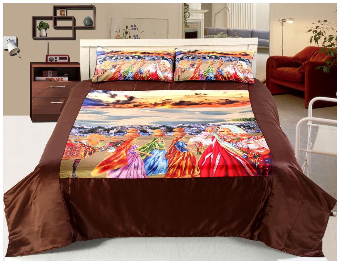 

Welhouse India Satin Printed Double Size Bedsheet 200 TC ( 1 Bedsheet With 2 Pillow Covers Brown )