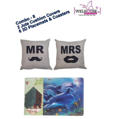 

Welhouse India Combo of 2 pcs Jute Cushion Covers 6 Placemats And Coasters