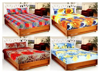 Welhouse India 3D Printed Set Of 4 Double bedsheet with 8 Pillow Covers