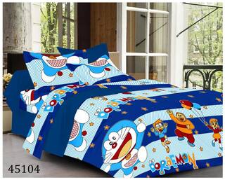 Welhouse india Doremon Design TC-200 Double bedsheet With 2 Pillow cover