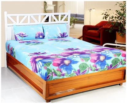 Welhouse India Microfiber Floral Double Size Bedsheet 140 TC ( 1 Bedsheet With 2 Pillow Covers , Multi )