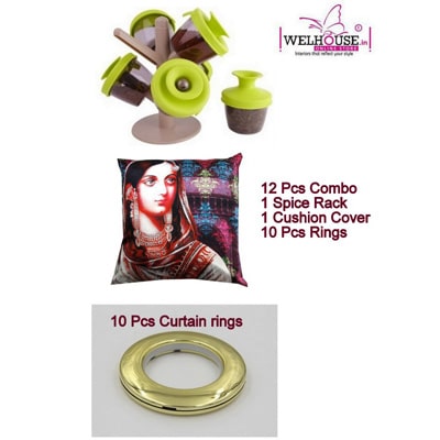 

Welhouse India 12 pcs combo of 1 Spice Rack 1 Cushion Cover 10 pcs Rings