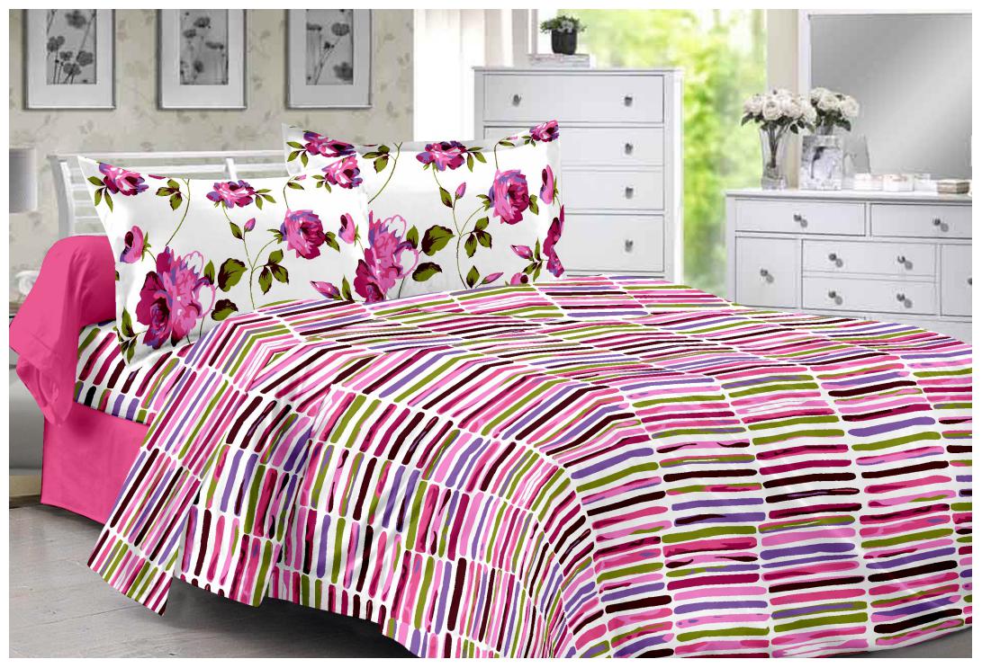 

Welhouse India Cotton Striped Double Size Bedsheet 180 TC ( 1 Bedsheet With 2 Pillow Covers Pink )