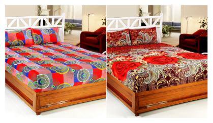 Welhouse India 3D Printed Set Of 2 Double bedsheet with 4 Pillow Covers