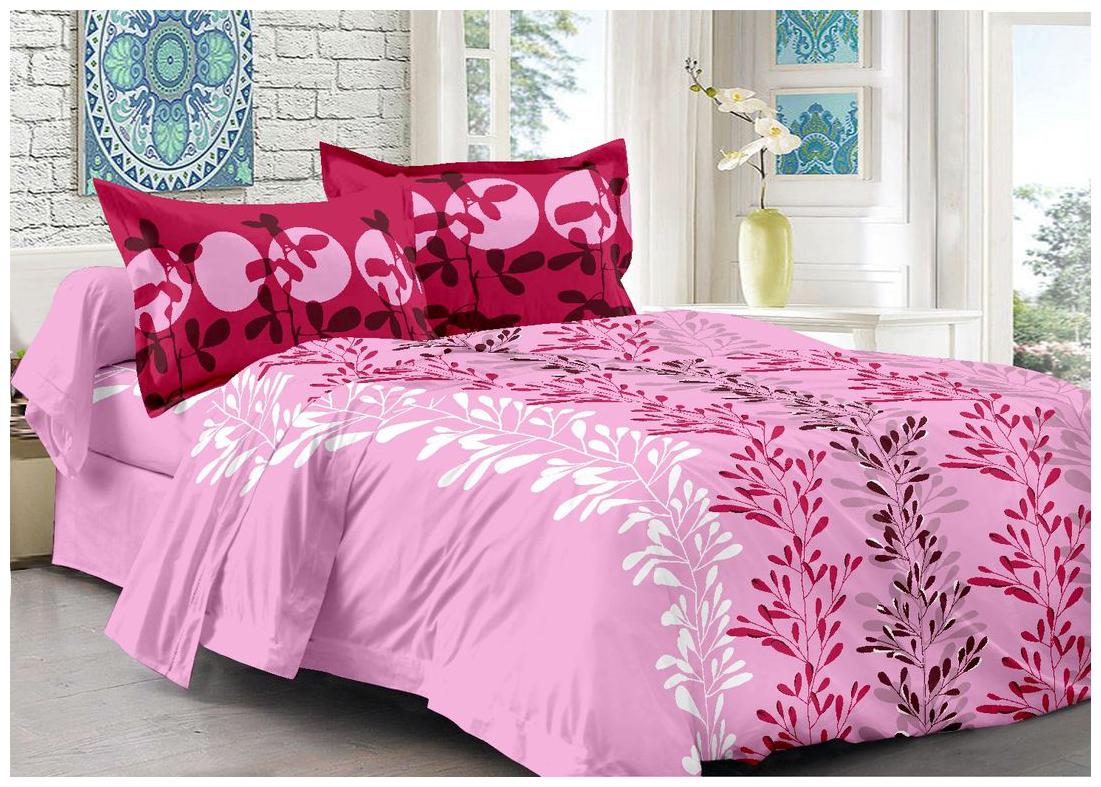 

Welhouse India Cotton Printed Double Size Bedsheet 180 TC ( 1 Bedsheet With 2 Pillow Covers Pink )