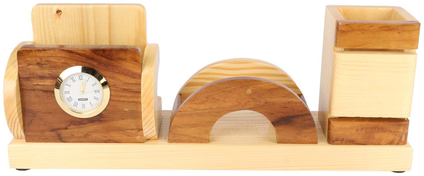

WENZEL Wooden Pen Stand With Coaster Plates - Mobile Stand Or Watch (Set of 1)