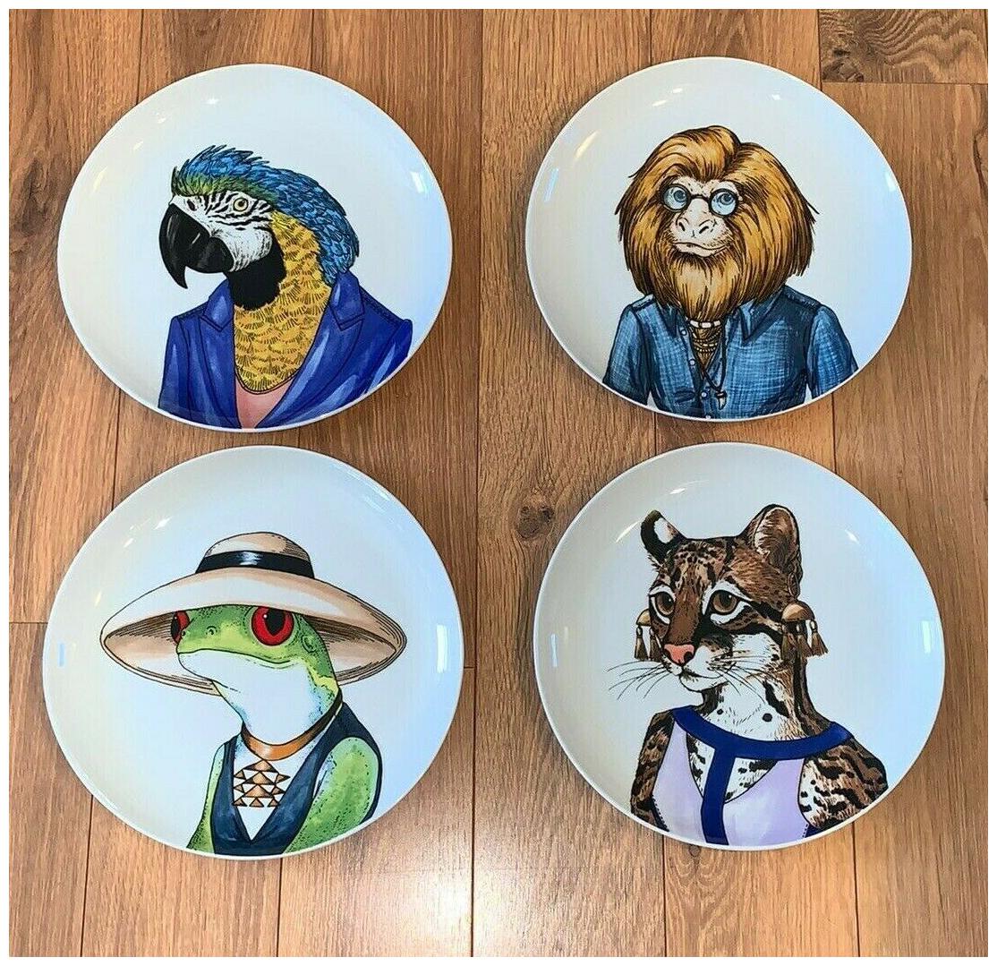 

West Elm Rachel Kozlowski Dapper Animal Salad Plate 8 5 NEW SET OF 4