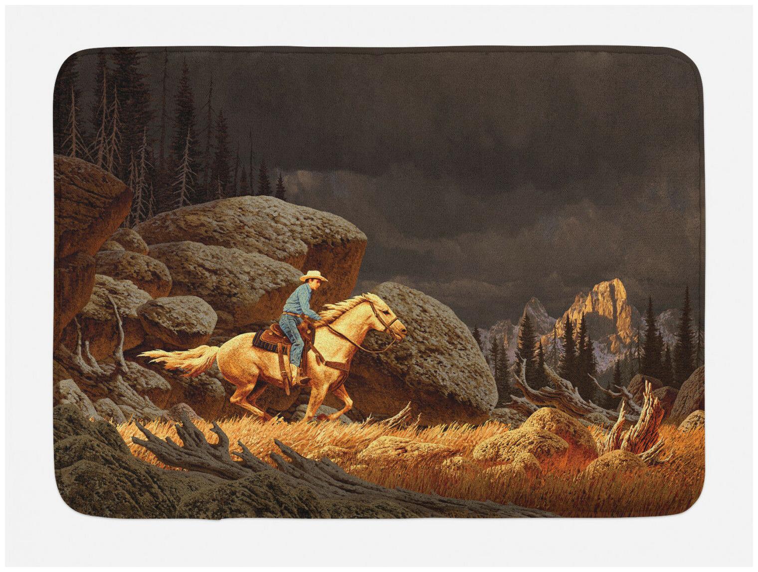 

Western Bath Mat Cowboy Riding Horse Non-Slip Plush Mat 29 5 X 17 5 Inches