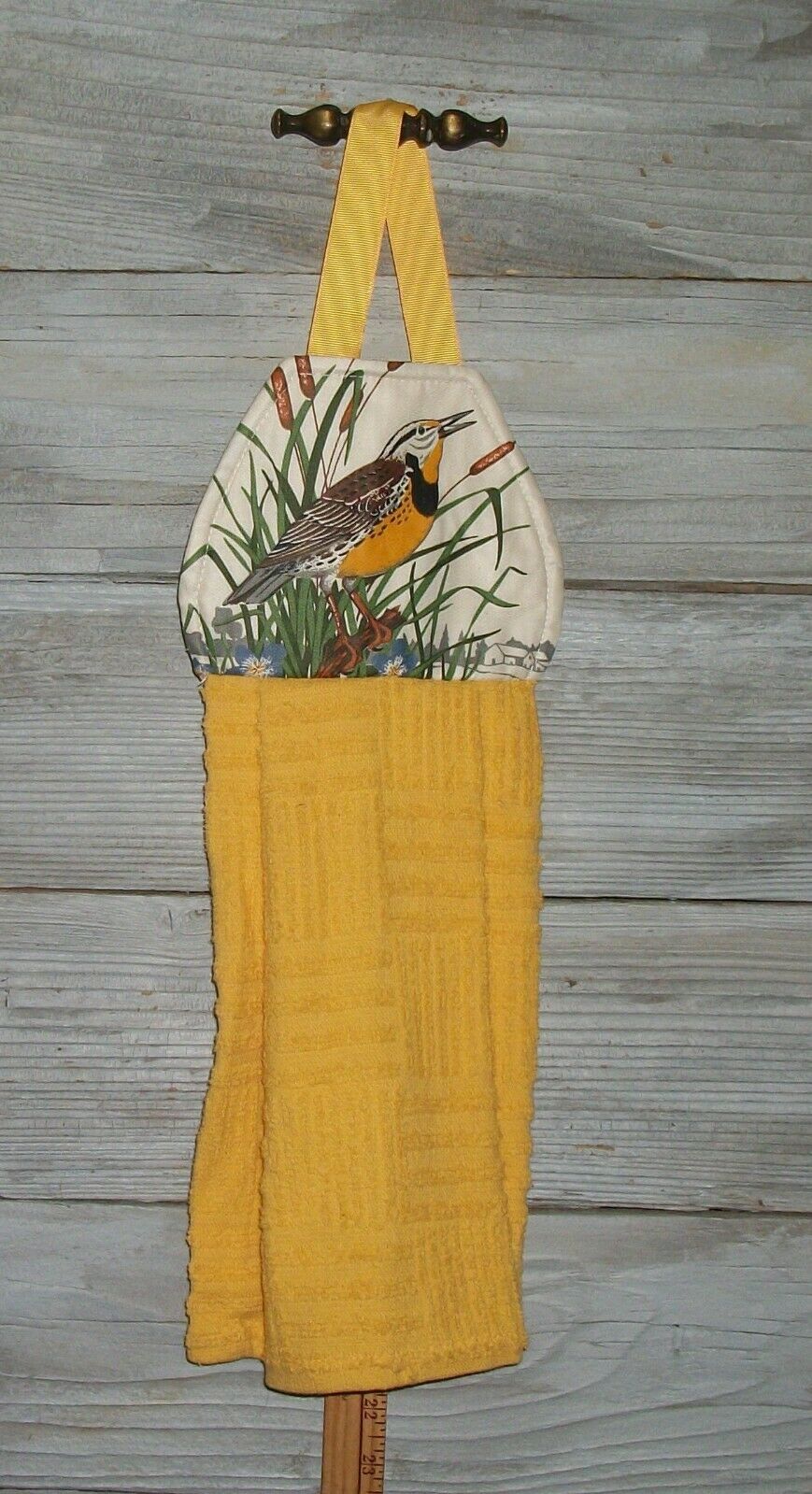 

Western Meadowlark Songbird Sitting Among Cattails Hanging Kitchen Oven Towel