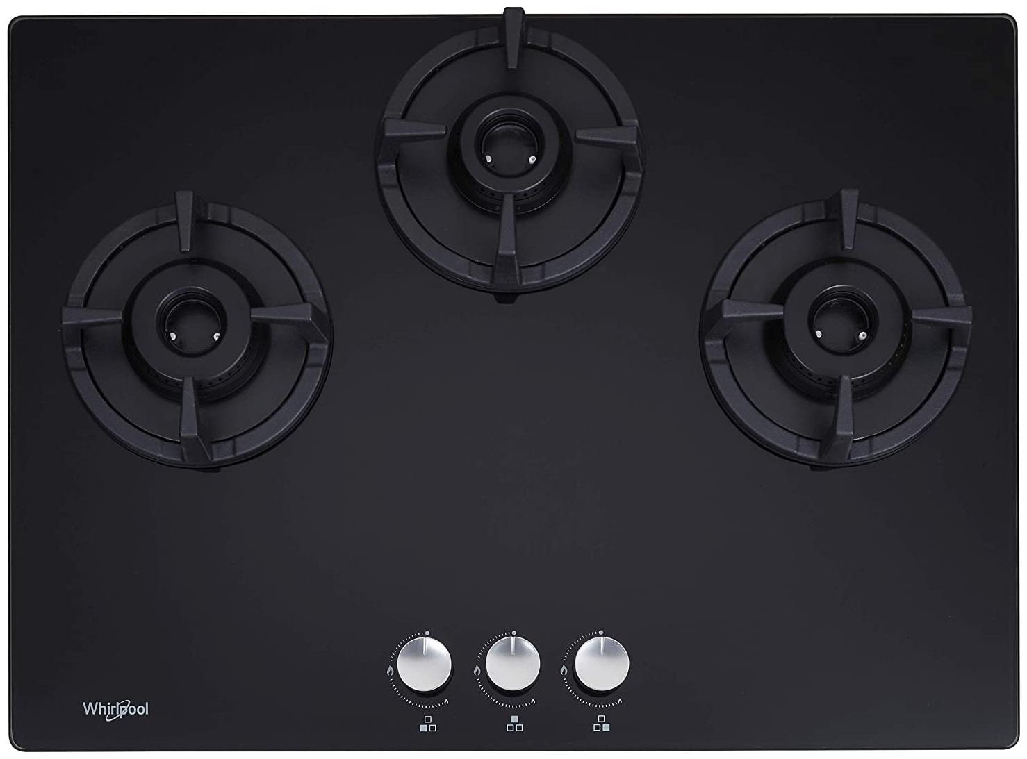 

Whirlpool ELITE HD 703 BRASS 3 Burner Automatic Hobs Black Gas Stove