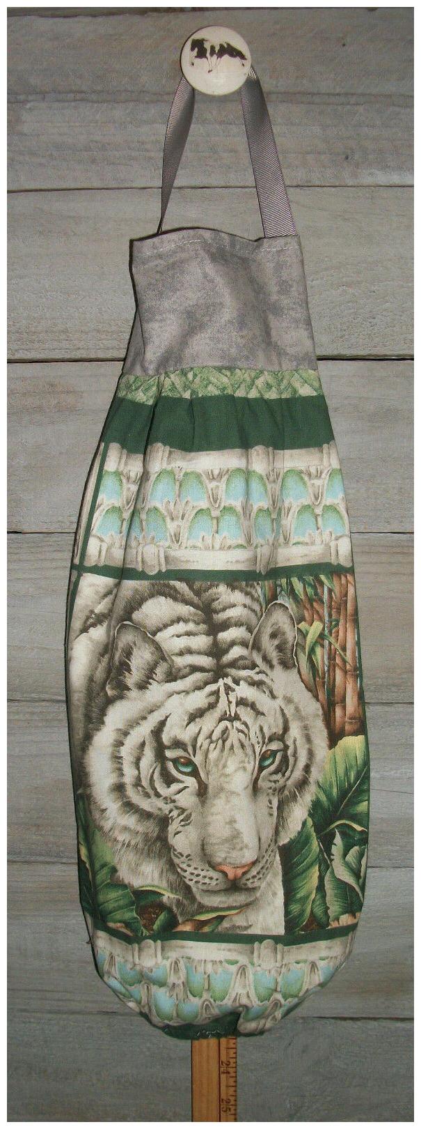 

White Bengal Tiger Face Plastic Grocery Bag Rag Sock Holder Organizer Handmade