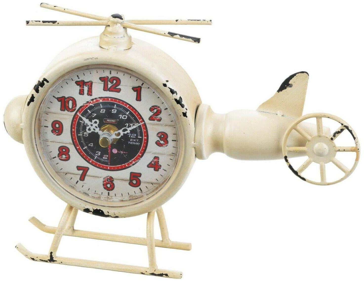 

WHITE HELICOPTER DESK CLOCK - 9 1 2 x 7 HIGH - IRON PLASTIC - WHITE