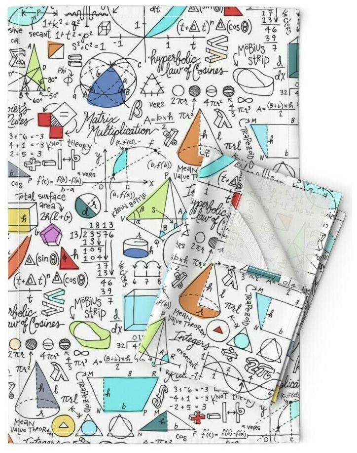 

White Math Geometry Mathematics Linen Cotton Tea Towels by Roostery Set of 2