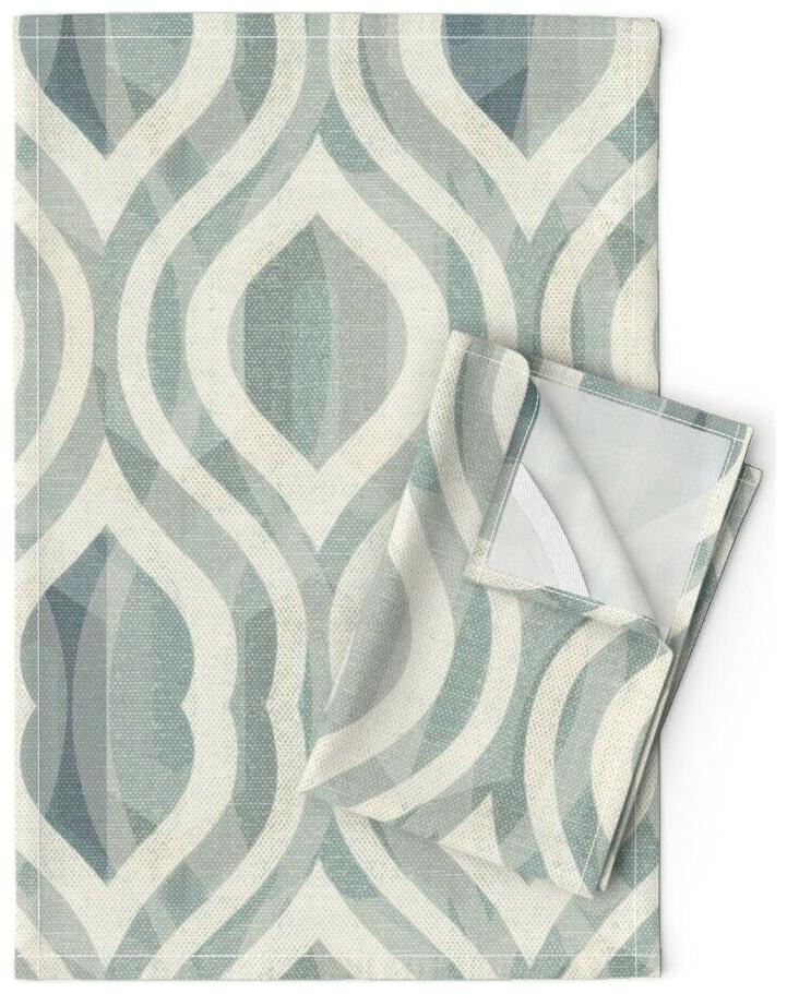 

White Modern Farm Boho Abstract Linen Cotton Tea Towels by Roostery Set of 2