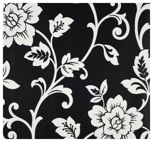 

White on Black Floral Wallpaper-Double roll