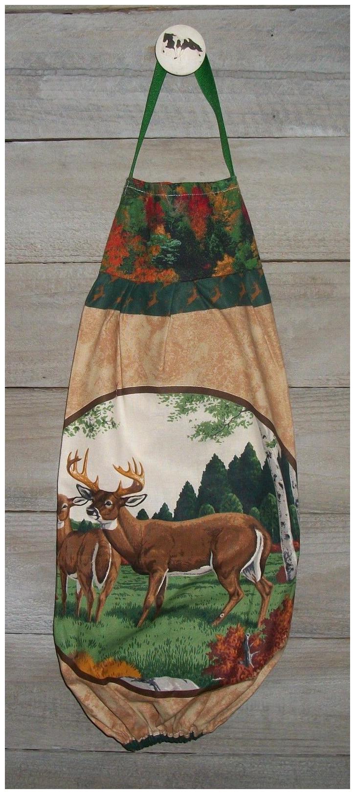 

Whitetail Deer Buck Doe Pine Trees Plastic Grocery Bag Rag Sock Holder Organizer