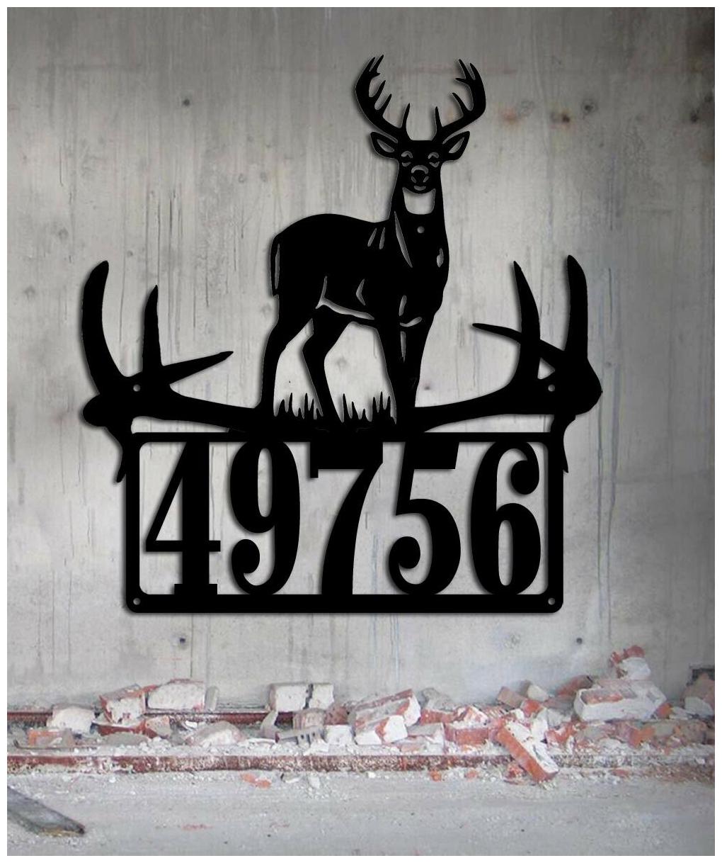

Whitetail Deer Antlers Address Custom Cabin Lodge Sign Metal Wall Art