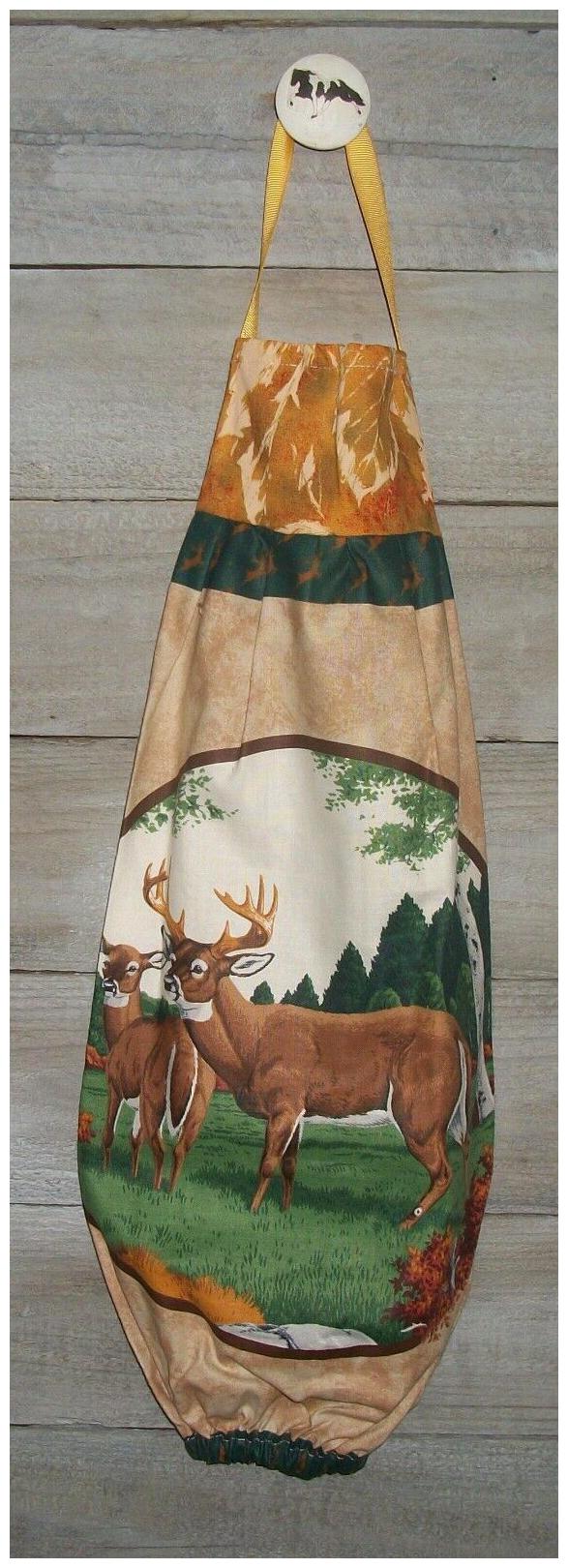 

Whitetail Deer Buck Doe Pine Trees Plastic Grocery Bag Rag Sock Holder Organizer