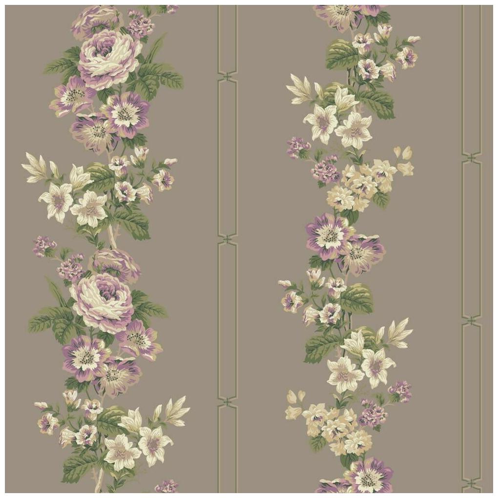 

Wild Flower Stripe Wallpaper EG1274 roses lilies trumpet gray lilac green