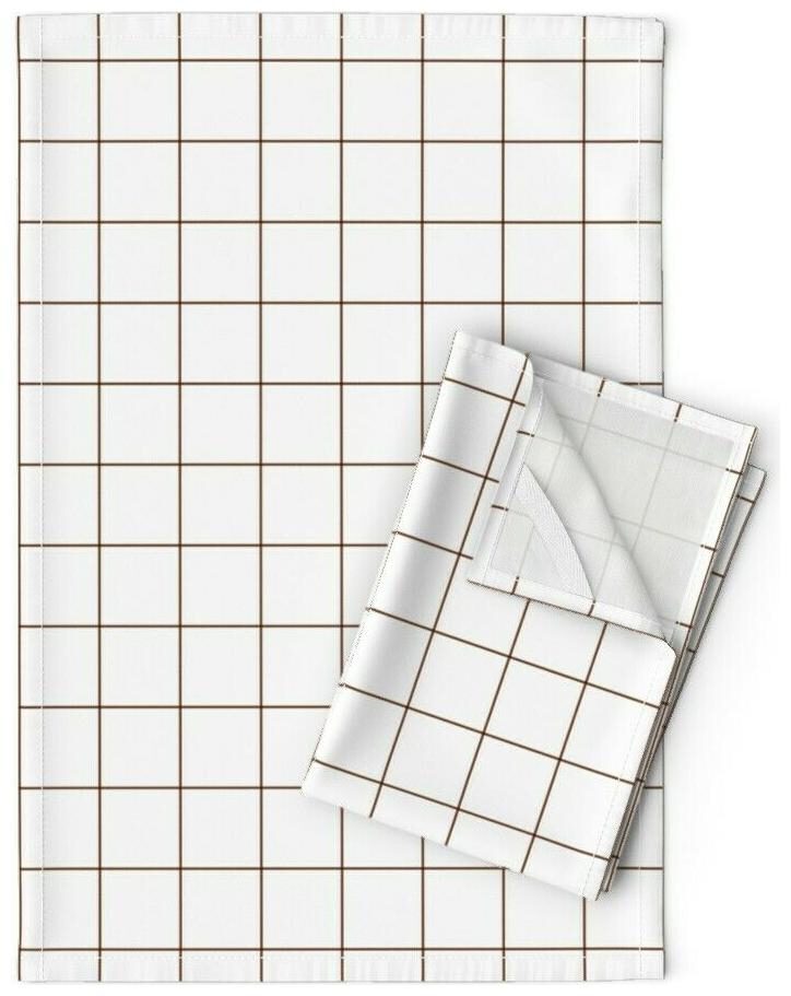 

Windowpane Graph Check Brown Modern Linen Cotton Tea Towels by Roostery Set of 2
