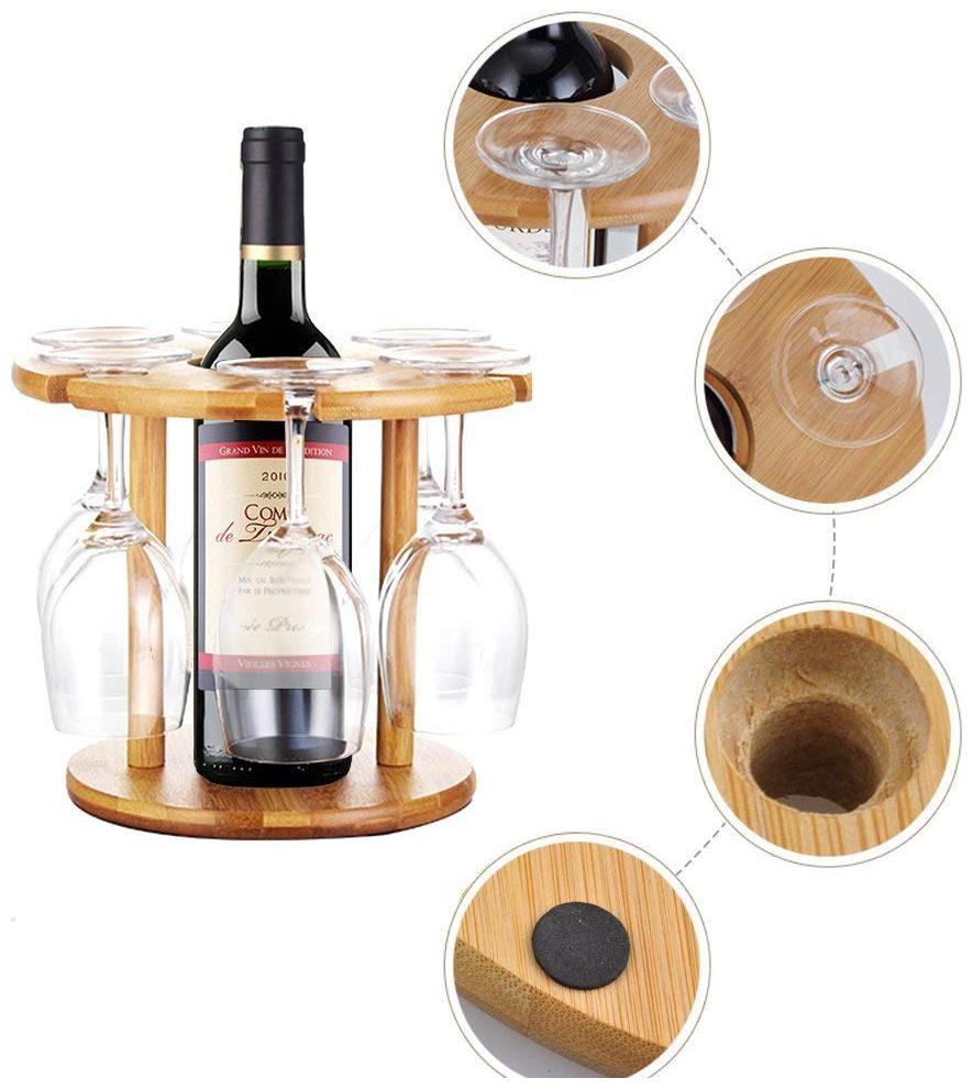 

Wine Glass Holder Bamboo Tabletop Wine Glass Drying Racks Camping for 6 Glass and 1 Wine Bottle (2)