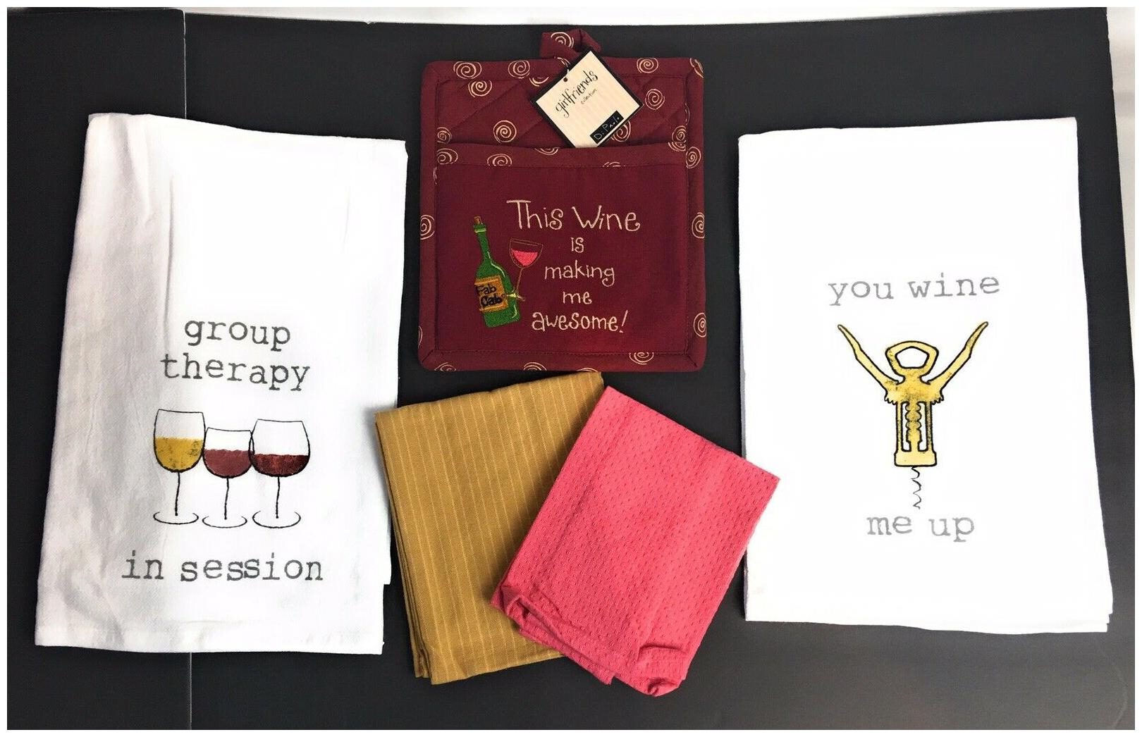 

Wine Lovers Gift Set Flour Sack Dish Towels Oven Mitt Tea Towel Dish Cloth