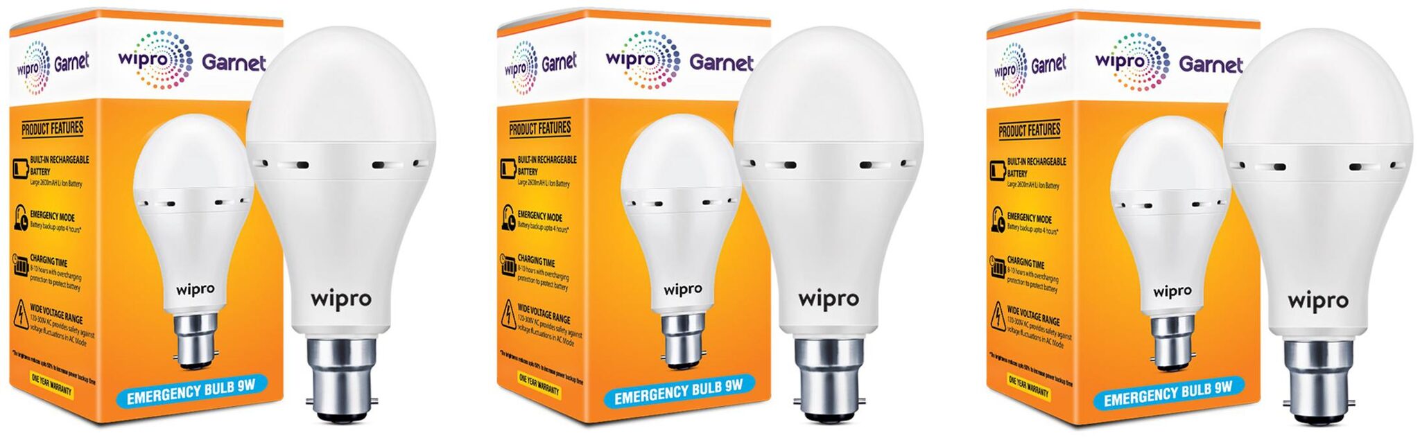 

Wipro 9W Inverter Emergency LED Bulb 6500K Cool Day Light - Pack of 3