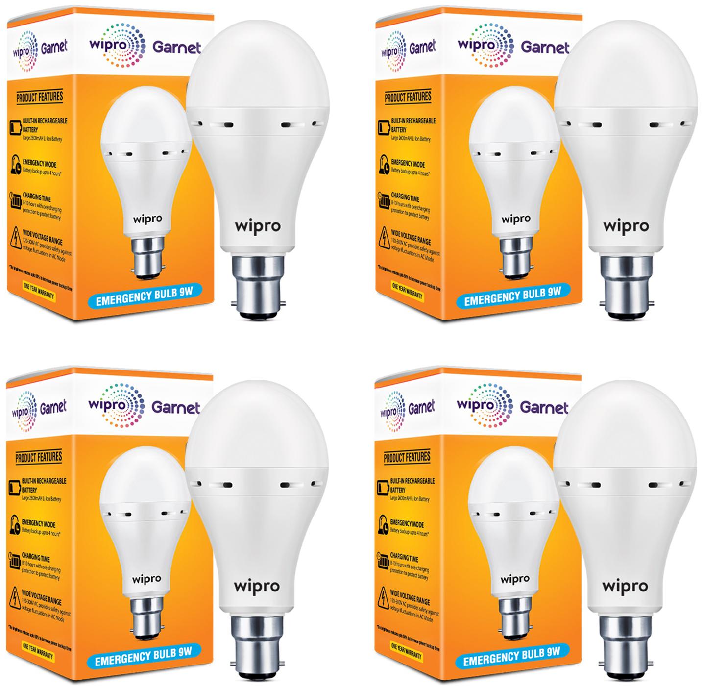 

Wipro 9W Inverter Emergency LED Bulb 6500K Cool Day Light - Pack of 4