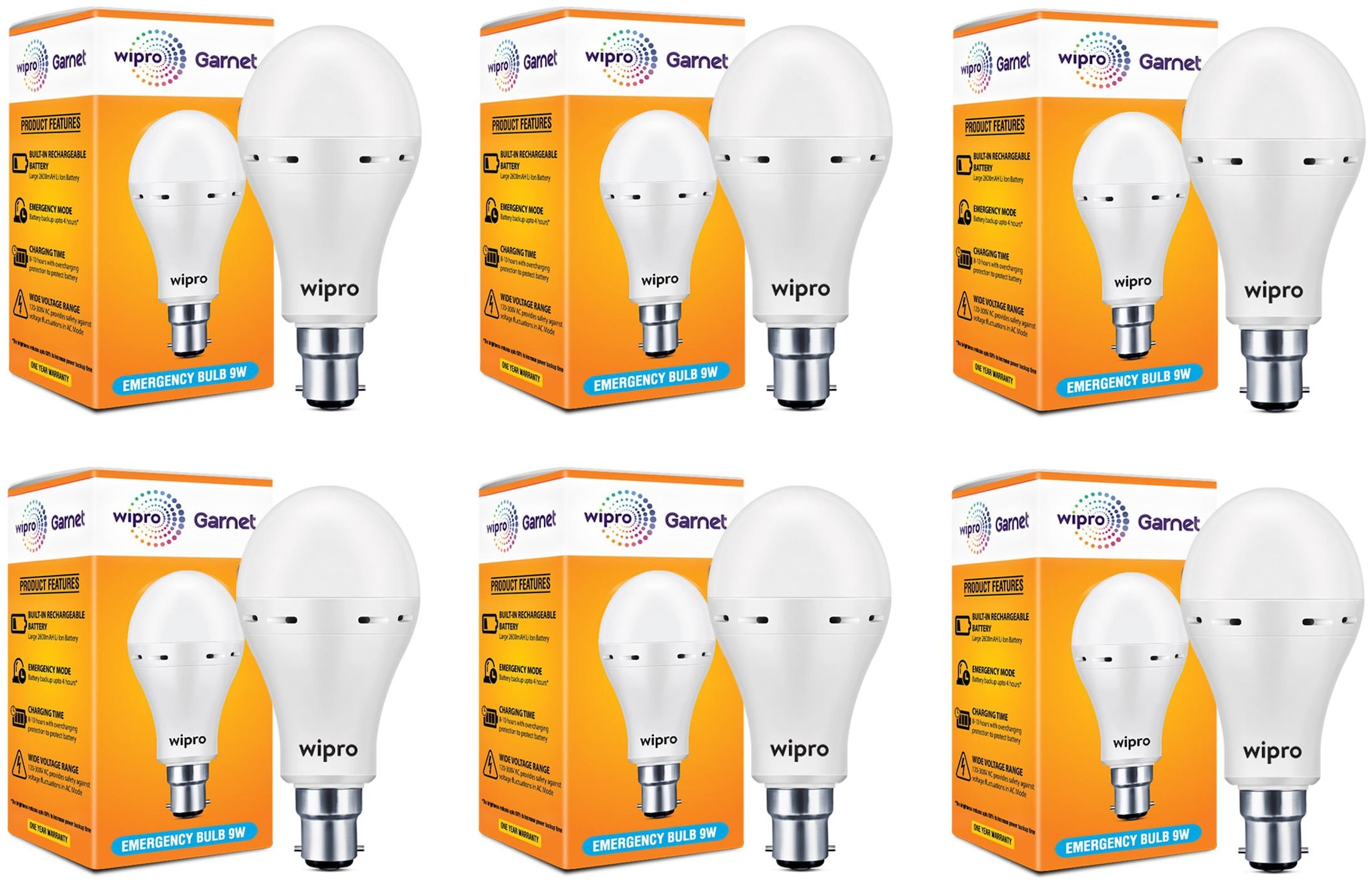 

Wipro 9W Inverter Emergency LED Bulb 6500K Cool Day Light - Pack of 6