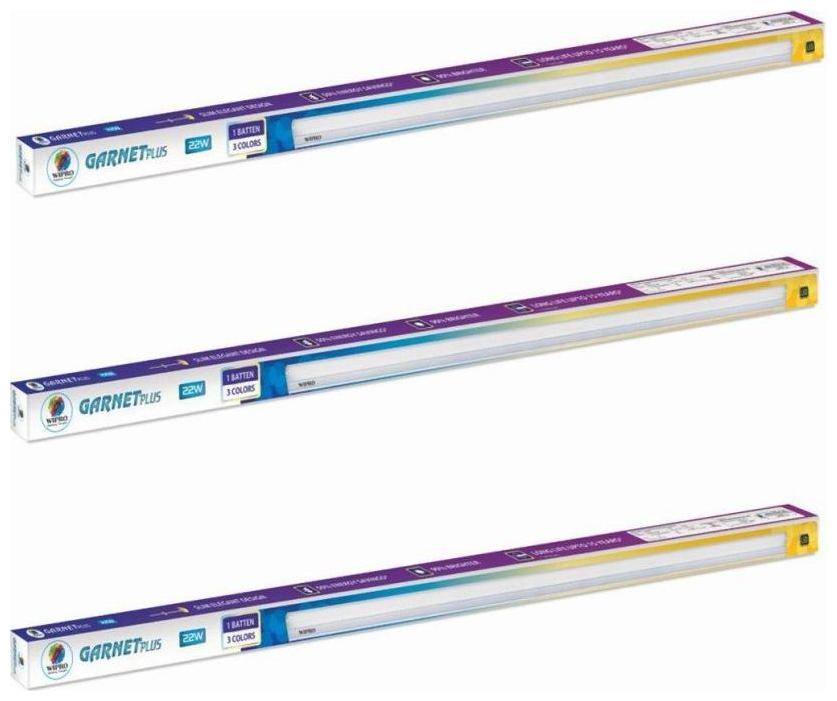 

Wipro Garnet 22W 4 ft LED 3-in-1 Tubelight Batten Colour Changing (Cool Day Light Neutral White Warm White) - Pack of 3