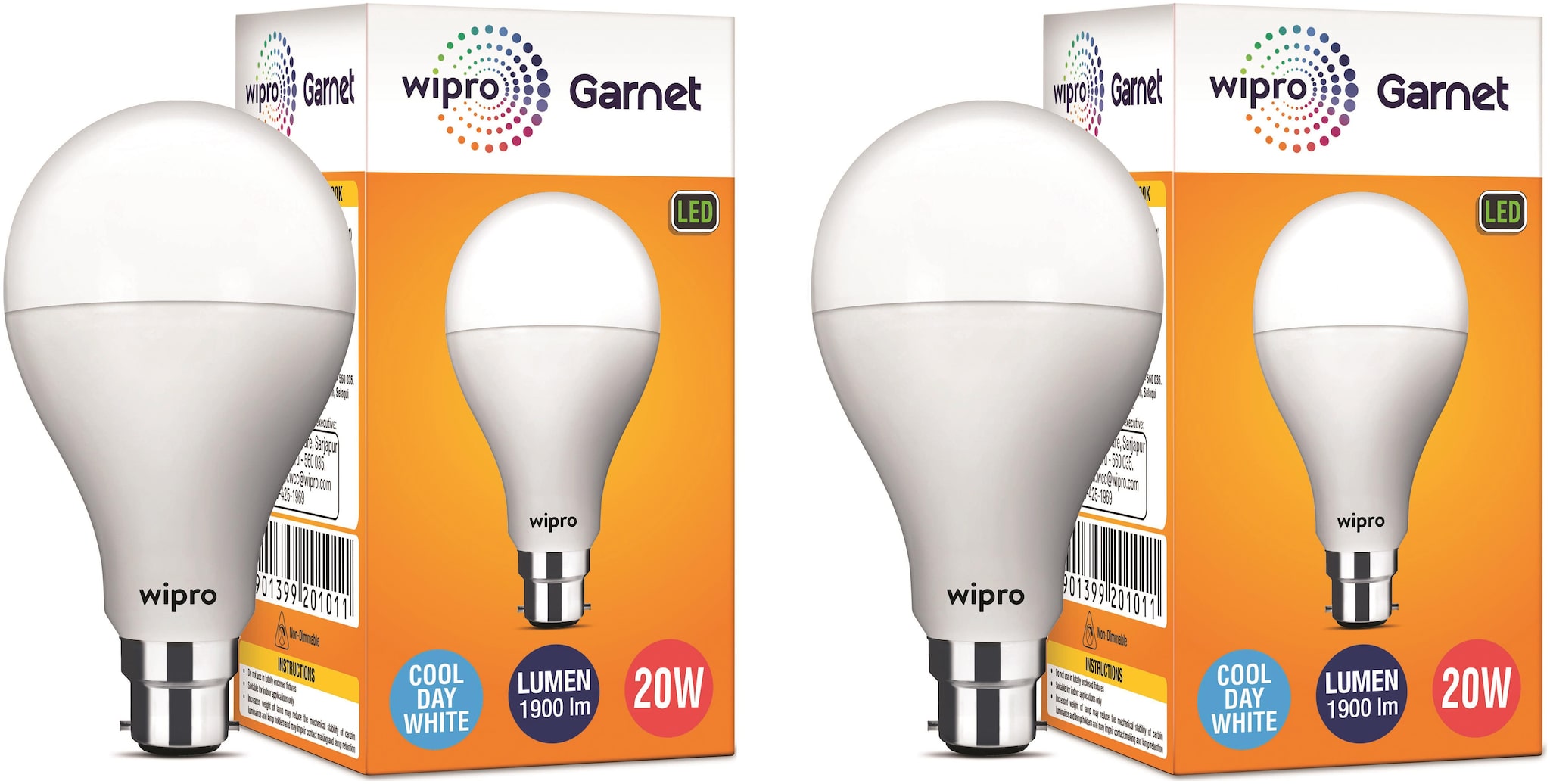

Wipro Garnet 20W LED Bulb 6500K - Cool Day White (Pack of 2)