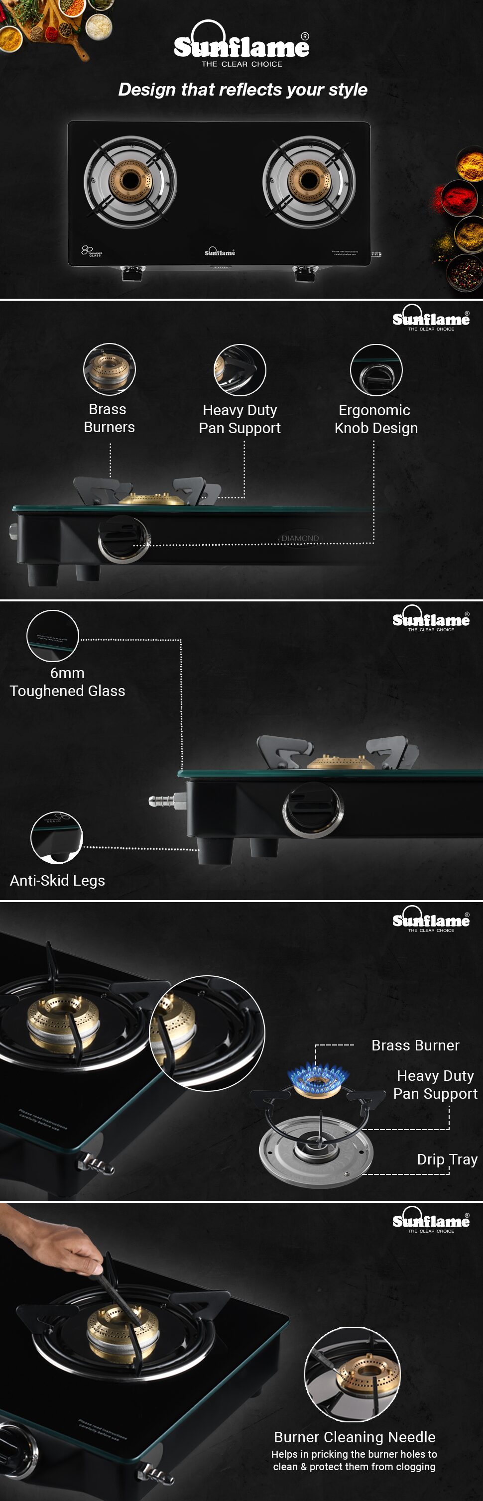 Buy Sunflame GT Pride 2 Burner Regular Assorted Gas Stove Online at Low