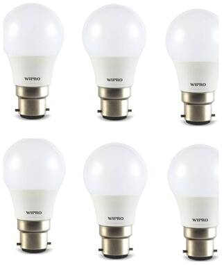 Wipro Garnet Base B22 3-Watt LED Bulb (Pack of 6, Cool Day Light)