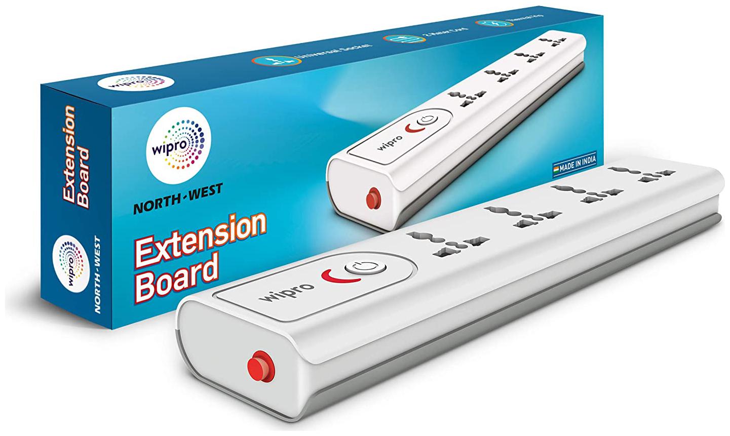 

Wipro Three Pin White Extension Board ( 2 m 4 Socket 1 Switches)